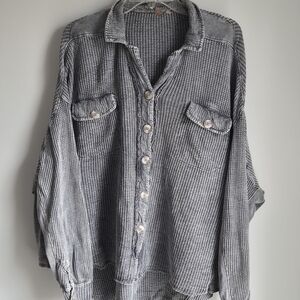 Free People FP One Scout Jacket in Gray Waffle Knit Button-Down Shirt Size M
